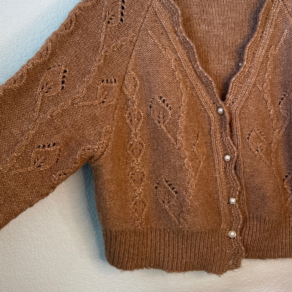 Love Riche Button Down Knit Sweater Embellished Brown size Large - Picture 4 of 11